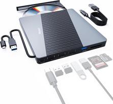 Unitek išorinis CD DVD įrenginys, USB 3.0/USB C, nešiojamasis CD/DVD grotuvas su SD kortelių skaitytuvu, USB 3.0, USB 2.0, šakotuvas, CD-ROM įrašymo įrenginys, suderinamas su "Windows 11/10/8.1/8/7/Vista/2003/XP/2000", "Linux", "Mac