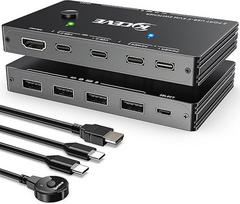 USB-C KVM jungiklis 2 C tipo kompiuteriams, KCEVE KVM C tipo jungiklis palaiko 4K @ 60Hz, dalijasi klaviatūra, pele ir monitoriumi, palaiko 87W PD greitąjį įkrovimą