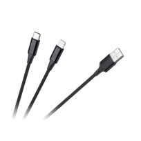Kabelis USB A kištukas - USB C kištukas/Lightning kištukas (2in1) 1m
