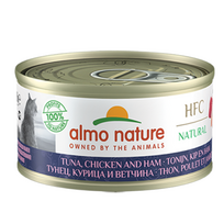 Almo Nature HFC Tuna, Chicken & Ham 70g tunas, vištiena ir kumpis kons. katėms, Svoris 70 g