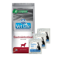 FARMINA Vet Life Dog Gastrointestinal 12kg + Hydro-Vet Dog - dietinis pašarų mišinys šunims, skatinantis atsigavimą po operacijos 3x22 g