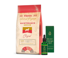 FITMIN Medium Maintenance 12kg + LAB-V Omega 3 ir 6 riebalų rūgštys bendrai šunų ir kačių sveikatos, kailio ir odos būklei gerinti 100ml