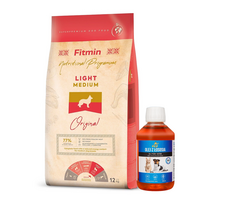 FITMIN Medium Light 12 kg + LAB V Lašišų aliejus šunims ir katėms 250ml