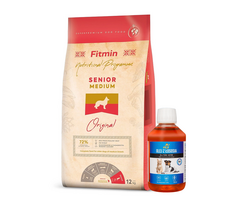 FITMIN Medium Senior 12kg + LAB V Lašišų aliejus šunims ir katėms 250ml