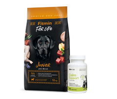 FITMIN For Life Junior Large Breeds 12kg + LAB-V Calm Support - streso ir elgesio sutrikimų simptomų palaikymas 45 kapsulės