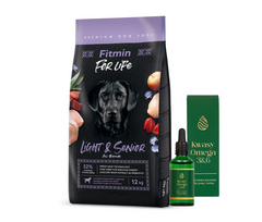 FITMIN For Life Light & Senior 12kg + LAB-V Omega 3 ir 6 riebalų rūgštys bendrai šunų ir kačių sveikatos, kailio ir odos būklei gerinti 100ml