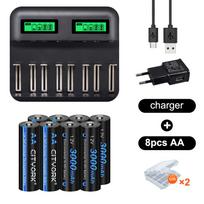 CITYORK įkraunamos AA baterijos NIMH AA 3000 mAh 1,2 V baterija aa 2A su 1,2 V išmaniuoju LCD akumuliatoriaus įkrovikliu AA/AAA/C/D