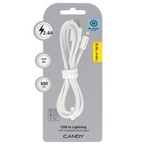 Blavec kabelis Candy braided – USB į Lightning – 2,4A 3 metrai (CCA-UL24W30) baltos spalvos