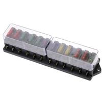 1vnt 12 krypčių saugiklių dėžutė DC 12V 24V 32V 40A plastikinio dangčio automobilio saugiklių dėžutės mentės bloko laikiklis su 10 saugiklių, skirtų automobiliniam jūriniam triečiui