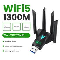 1300Mbps WiFi 5 USB adapteris Dviejų juostų 2,4G/5Ghz belaidžio tinklo plokštė Wi-Fi Dongle 4 antenos signalo imtuvas nešiojamam kompiuteriui Win7/10/11