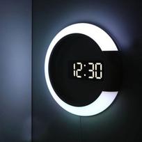 Nuotolinio valdymo LED skaitmeninis sieninis laikrodis Creative LED tuščiaviduris sieninis laikrodis su žadintuvo žiedo lempute 7 spalvų keitimu balta