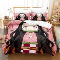 Kamado Nezuko Patalynės Komplektai Anime Demonų Sunaikintojas Lovatiesė Paaugliams Mergaitėms Animacinis Dvigulis Vienvietis Karalienės King Dydžio Pilnas Antklodės Užvalkalų Komplektas cot size 70x133cm