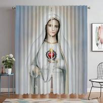 Christian Virgin Mary Modern Living Room Curtains 2 Pieces Window Curtain Partition Halloween Decoration Curtains for Bedroom W50xH70cmx2pcs-CL