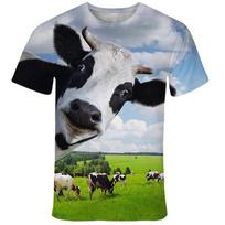 Juokingi dizainerio karvės marškinėliai Vyriški drabužiai Trumpomis rankovėmis Apvalia kaklo iškirpte T-shirt 3D spausdinimas Mielas gyvūnas Ūkis Lauke Atsitiktiniai madingi marškinėliai S
