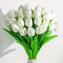 15 vienetų 13,4 colio dirbtinių tulpių, dirbtinių gėlių, tikro prisilietimo PU gėlių namų dekoravimui, vestuvių puokštės dekoravimui, gėlių kompozicijai 15pcs balta