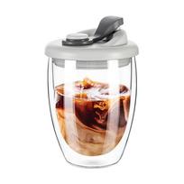 350ml/450ml Dvigubo stiklo puodelis Skaidrus arbatos kavos puodelis su silikagelio dangteliu Virtuvės pieno gėrimų kavos puodelis Indai gėrimams 350-450ml