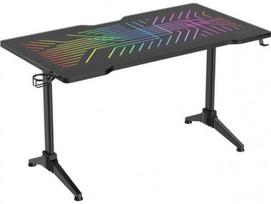 DELTACO GAMING DT420 RGB juodas žaidimų stalas su grūdintu stiklu 140x75x76cm