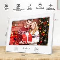 Andoer 10,1 colio skaitmeninis nuotraukų rėmelis 1024*600 raiškos TFT-LED ekrano palaikymas EU Plug balta