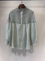 Johnature Spring Autumn Plaid Shirt Women Versatile Fungus Stand-up Collar Doll Causal Loose Shirt Women One Size šviesiai žalios spalvos