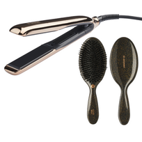 HH Simonsen True Divinity Mk2 Limited Edition plaukų tiesinimo žnyplės + Gloss Brush šepetys, auksinis rinkinys