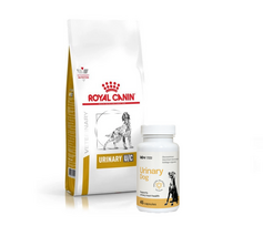 ROYAL CANIN Urinary U/C Low Purine UUC18 14kg + LAB-V Urinary Dog - Pagalba šunims sergant šlapimo takų infekcija 45 kapsulės
