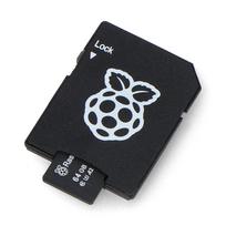 Raspberry microSD atminties kortelė 64GB 100MB/s A2 klasė su Raspberry Pi OS – su adapteriu ir dėklu