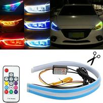 DRL FLEX LED dienos šviesos + dinamiški posūkio signalai + RGB, išorinės, 12V, bekelės