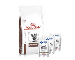 ROYAL CANIN Gastro Intestinal GI 32 2kg CAT + ENZO VET Žarnynas su ėriena padaže katėms 3x100g