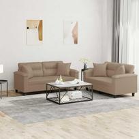 Sofa Sofos komplektas su pagalvėmis, 2 dalių, kapučino, dirbtinė oda