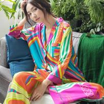 Spring Silk Pajamas for Female Satin Vintage Printed Sleepwear 2 Pieces Set Long Sleeve Loose Luxury Women's Autumn Home Suit M