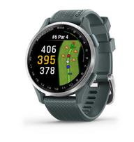 „Garmin Approach S44“ laikrodis, sidabrinis aliuminio apvadas su sutemų silikono juostele