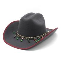 Ethnic Style Cowboy Hat Men'S And Women'S Big-Brimmed Top Hat Woolen Jazz Hat Felt Hat M（56-58cm） pilka spalva