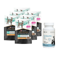 PURINA Veterinary PVD EN Gastrointestinal Vištiena virškinimo trakte 6x85g paketėlis + LAB-V Synbiotic Vet - virškinamojo trakto sveikata ir žarnyno mikroflora šunims ir katėms 45 kapsulės