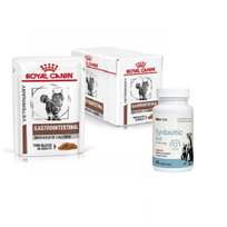 ROYAL CANIN Gastro Intestinal Moderate Calorie GIM 35 12x85g paketėlis (padažas) + LAB-V Synbiotic Vet - virškinamojo trakto sveikata ir žarnyno mikroflora šunims ir katėms 45 kapsulės