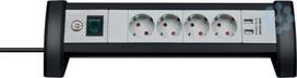 Extension 4-socket+2x USB-A, 1.8m H05VV-F 3G1.5, IP20, grey/black, Premium-Line 1156250534 | 4007123662999