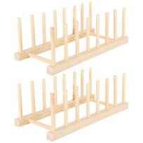 2 Set Dish Storage Rack Wooden Kitchen Utensil Organizer Bookshelf Solid Wood Home Ornaments