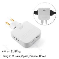 Foldable EU Plug Adapter With USB Port Spain France Korea Travel Aadapters Electrical Socket Portable Power Charging AC Outlets white