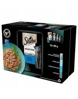 SHEBA Selection Fish Flavours in sauce 12x85g drėgnas ėdalas su lašiša ir juodąja menke, balta žuvimi, vandenyno žuvimi, menke katėms