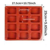 12 Cavity Silicone Protein Bars Mold Rectangle Granola Bar Baking Tool Mould Silicone Mold French Cake Mold Dessert Tool raudona