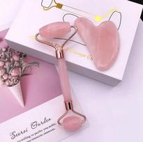 Jade Roller, nefrito volelis su gua sha rožiniu kvarcu, veido masažuoklis