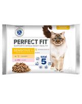 PERFECT FIT Sensitive 1+ 4x85g paketėliai vištienos padaže su lašiša suaugusioms katėms