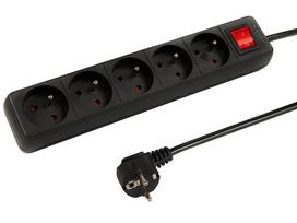 PR-570WSP 5 lizdų maitinimo ilgintuvas su įžeminimu + jungiklis 2m juodas 3x1.5mm