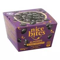 NICE BITES migdolų rieštutai juodajame šokolade, 130 g