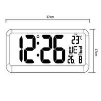 Didelis skaitmeninis sieninis laikrodis su temperatūros jutikliu 37x17cm LCD ekranas Maitinimo adapteris ir baterija
