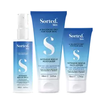 SORTED SKIN INTENSIVE RESCUE TRIO – Intensyvaus poveikio veido ir kūno kremas, purškiklis jautriai ir niežtinčiai odai