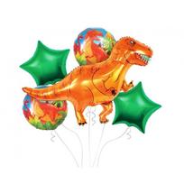 Folinių balionų rinkinys „Dinozauras Dino“ – balionų puokštė su dinozauru (5 vnt.)