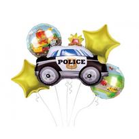 Folinių balionų rinkinys „Policija“ – balionų puokštė su policijos automobiliu (5 vnt.)