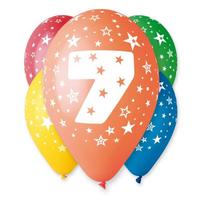 Balionai „7 gimtadienis“ – spalvoti balionai su skaičiumi 7 (5 vnt./30 cm) septinto gimtadienio šventei