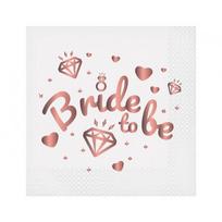 Servetėlės mergvakariui baltos spalvos su užrašu  "Bride to be"  (20vnt/33x33cm)
