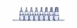 Galvučių komplektas 1/2" (vientisas), 8 vnt., profilis: TORX TAMPER